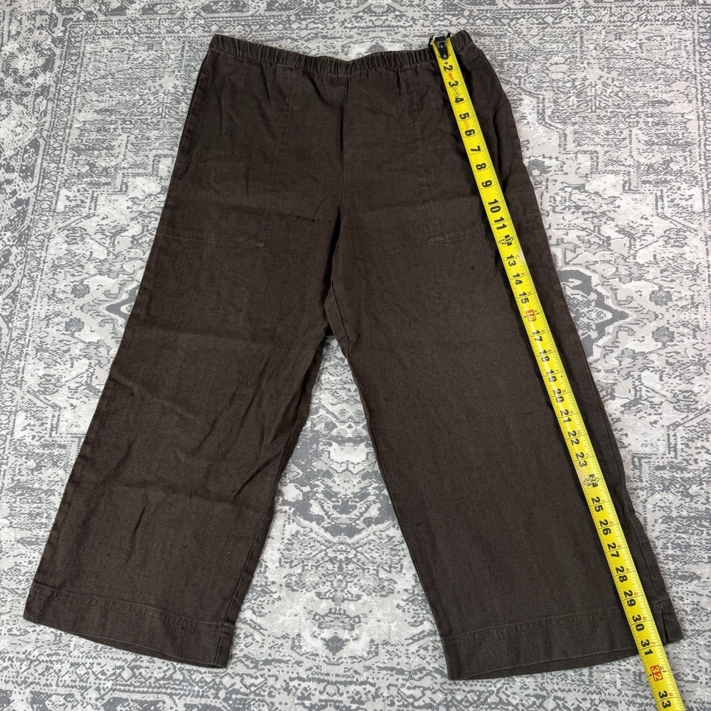 Vintage Chicos Design Linen Brown Wide Leg Crop Pants Elastic Waist Size 12 (2) - Picture 2 of 11